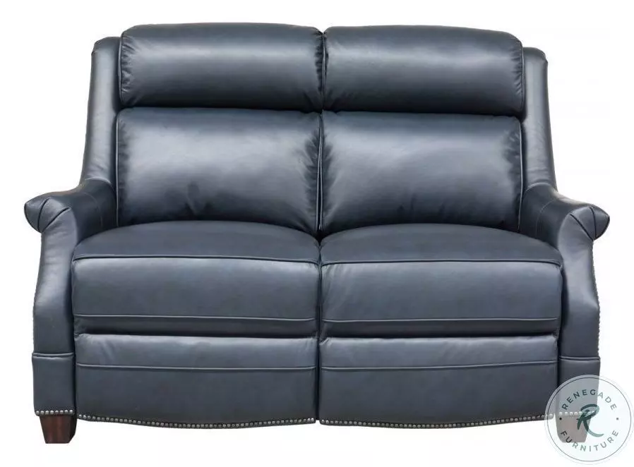 Warrendale Shoreham Blue Leather Power Reclining Loveseat with