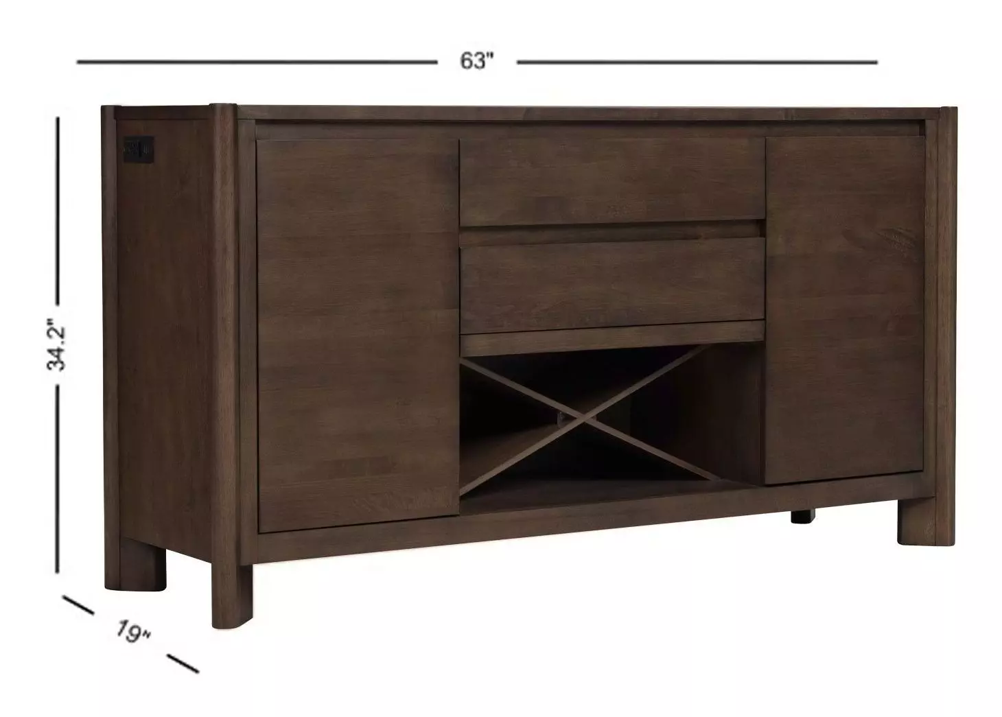 West End Saddle Brown 2 Door Sideboard with USB Charging
