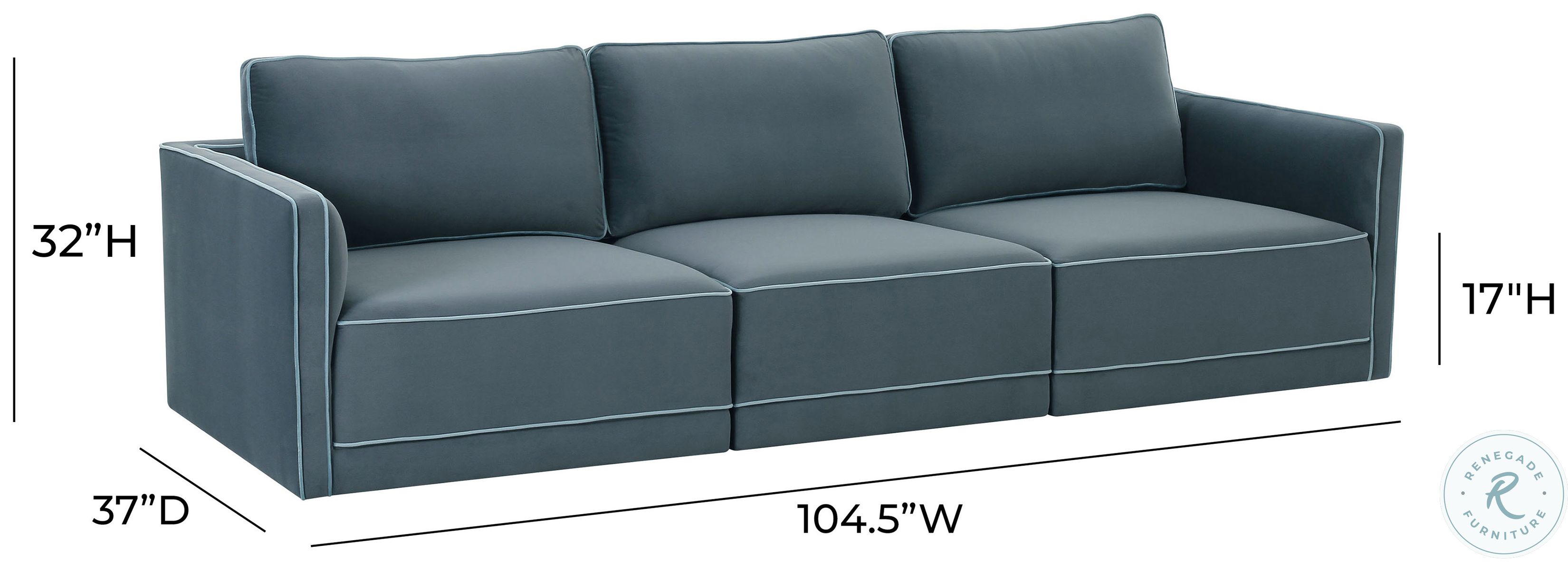 Willow Misty Blue Velvet Modular 104" Sofa