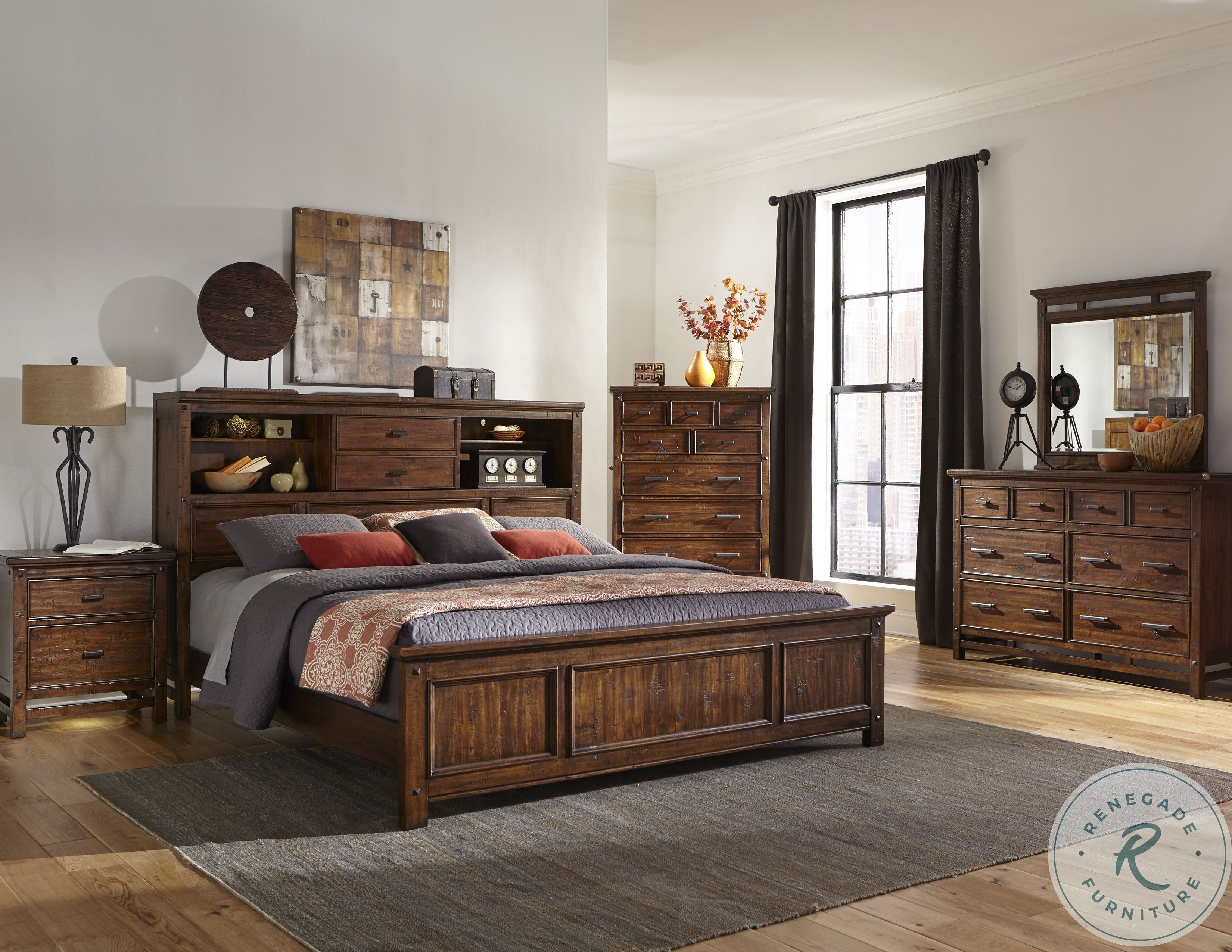 Wolf Creek Vintage Acacia Bookcase King Standard Panel Bed From