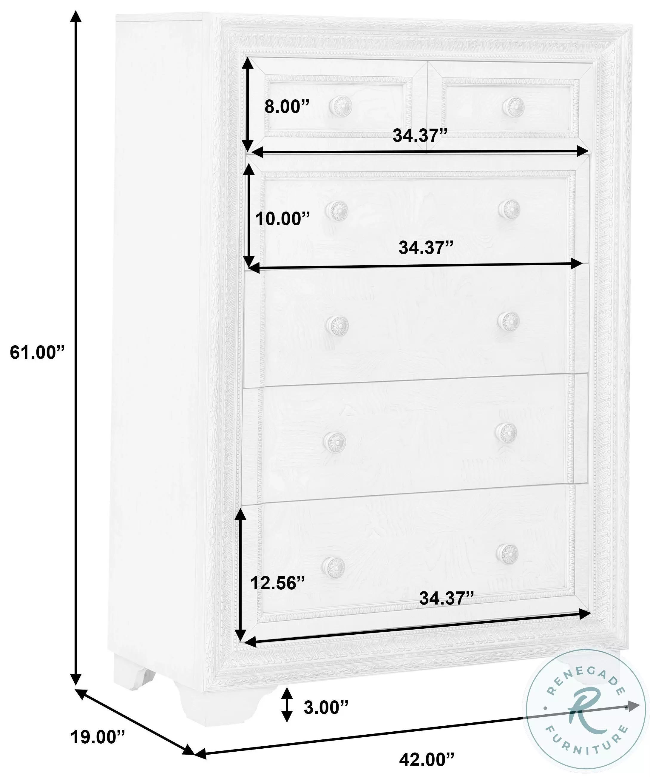 Luciana Semi Transparent Creamy White 6 Drawer Chest
