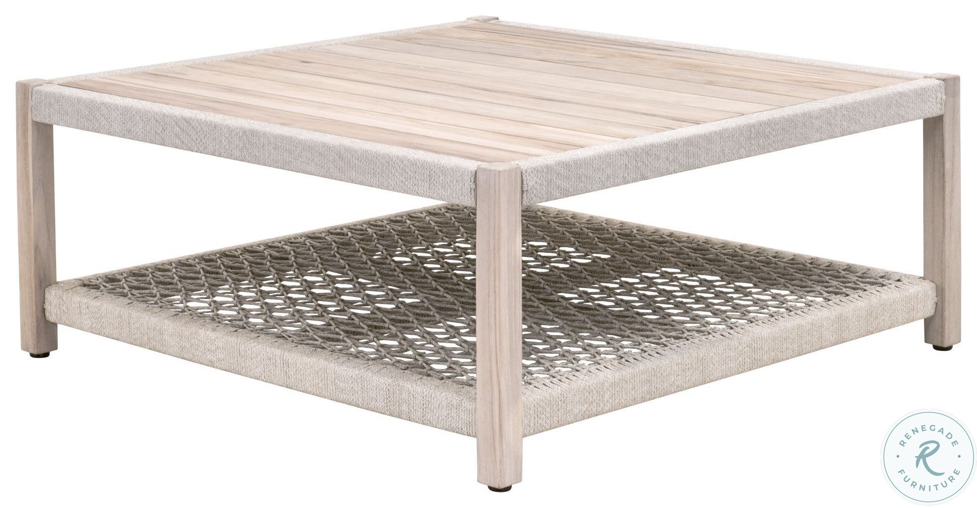 Wrap Taupe White Flat Rope And Gray Teak Outdoor Square Coffee Table