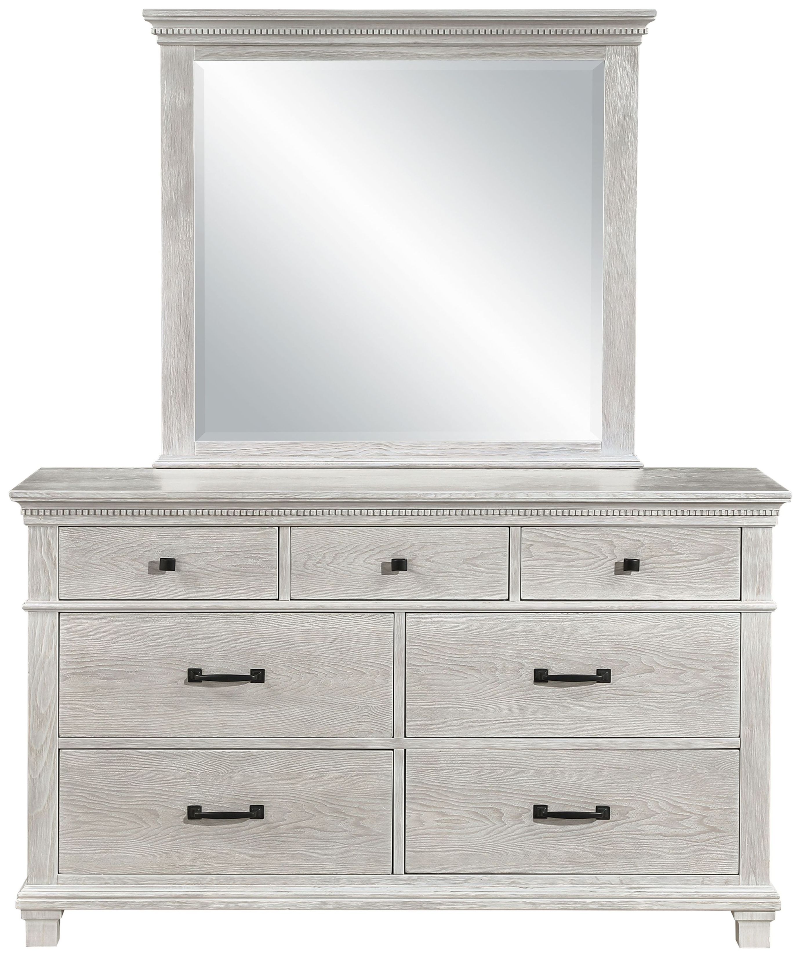 silver finish dresser New Classic Furniture Silver Sands 2 Piece Dresser and Mirror-Gray