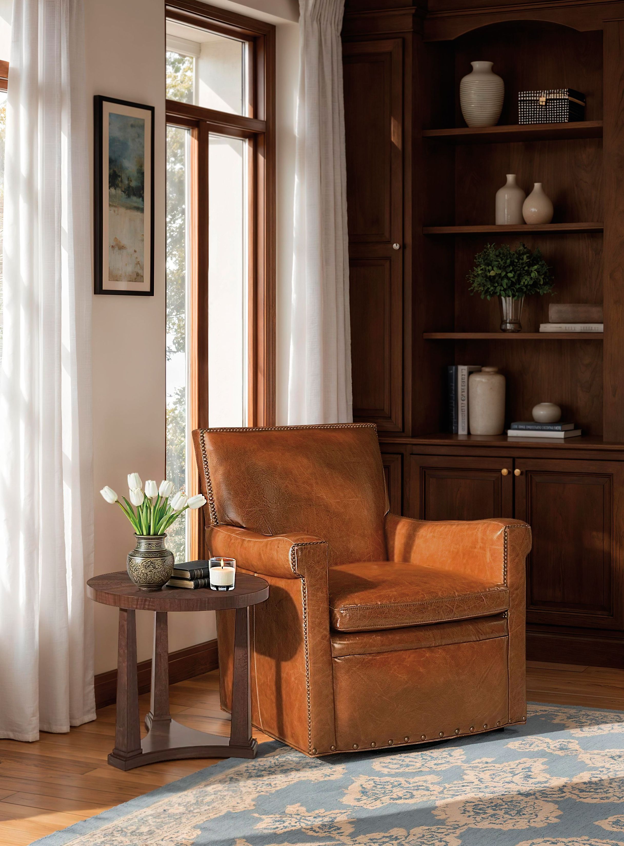 Jilian Warm Caramel Leather Swivel Club Chair From Home Gallery