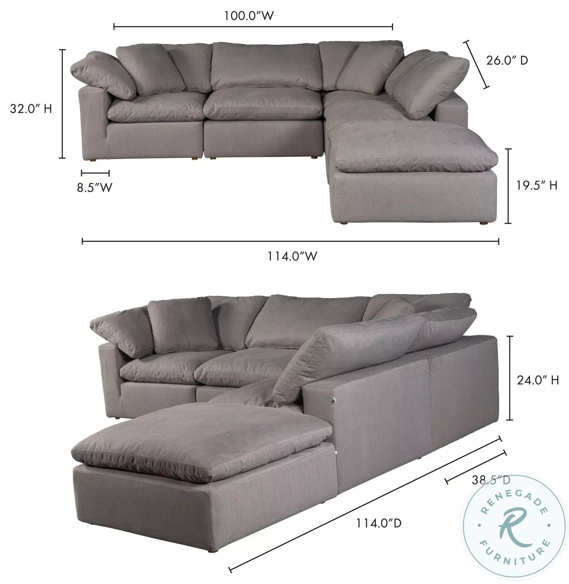 Terra Condo Light Grey Performance Fabric Dream Modular Sectional