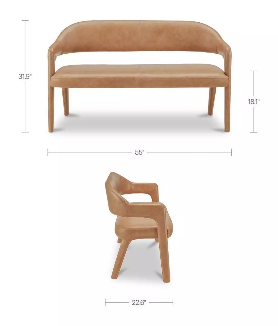 Martens Tan Leather Upholstered Dining Bench