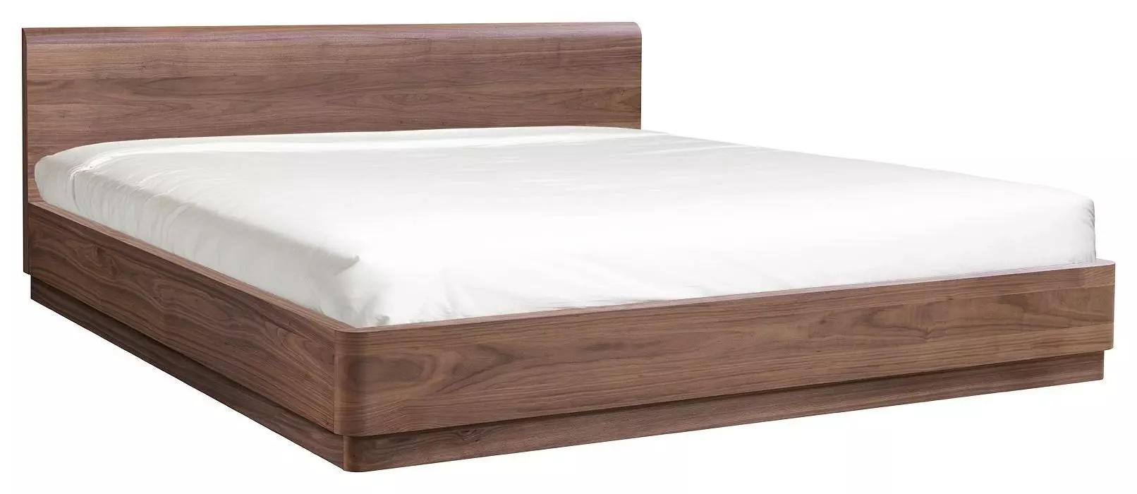 Round Off Natural Walnut Brown Ply Wood Queen Platform Bed