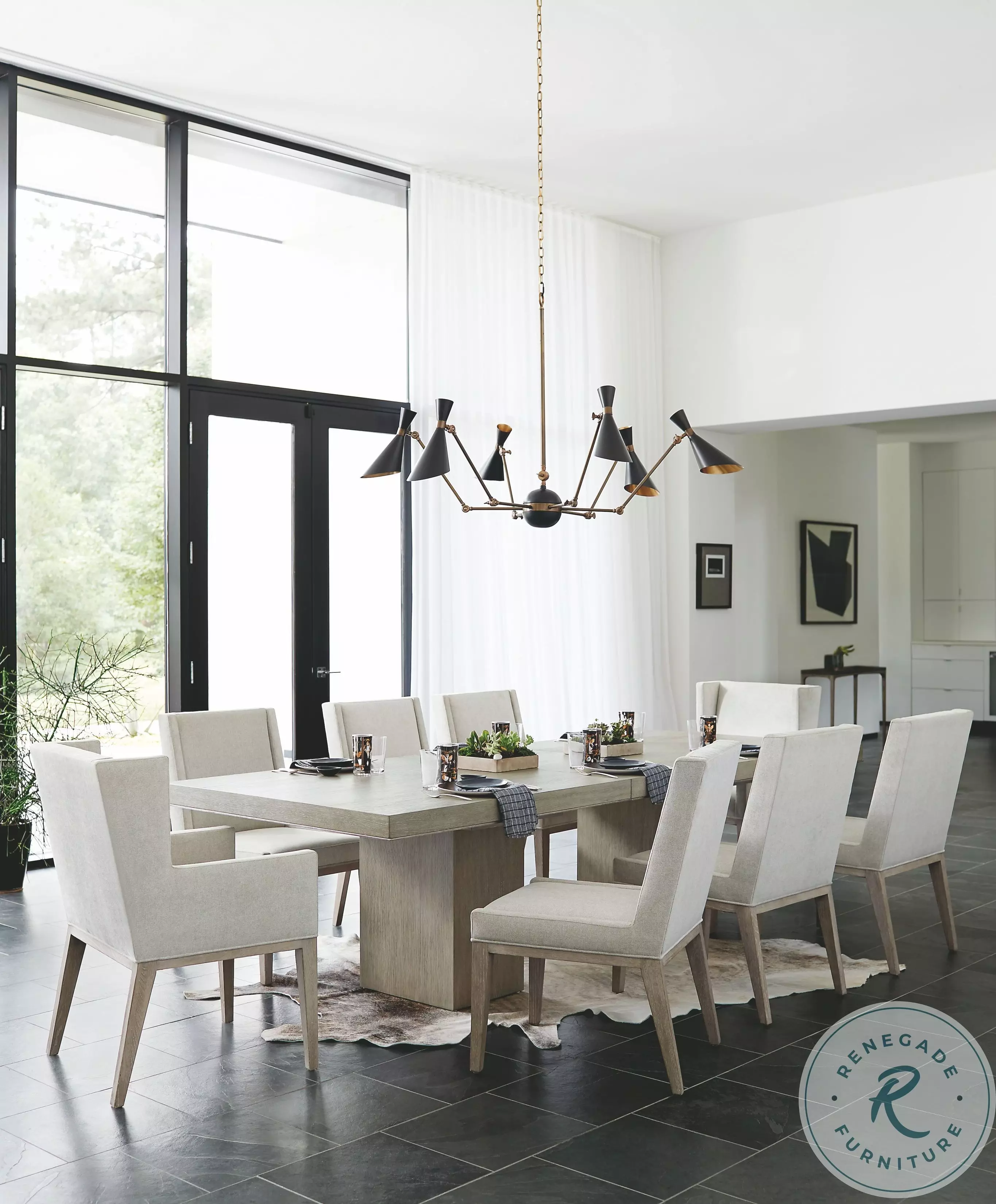 Linea Cerused Greige And Textured Graphite Metal Extendable Rectangular ...
