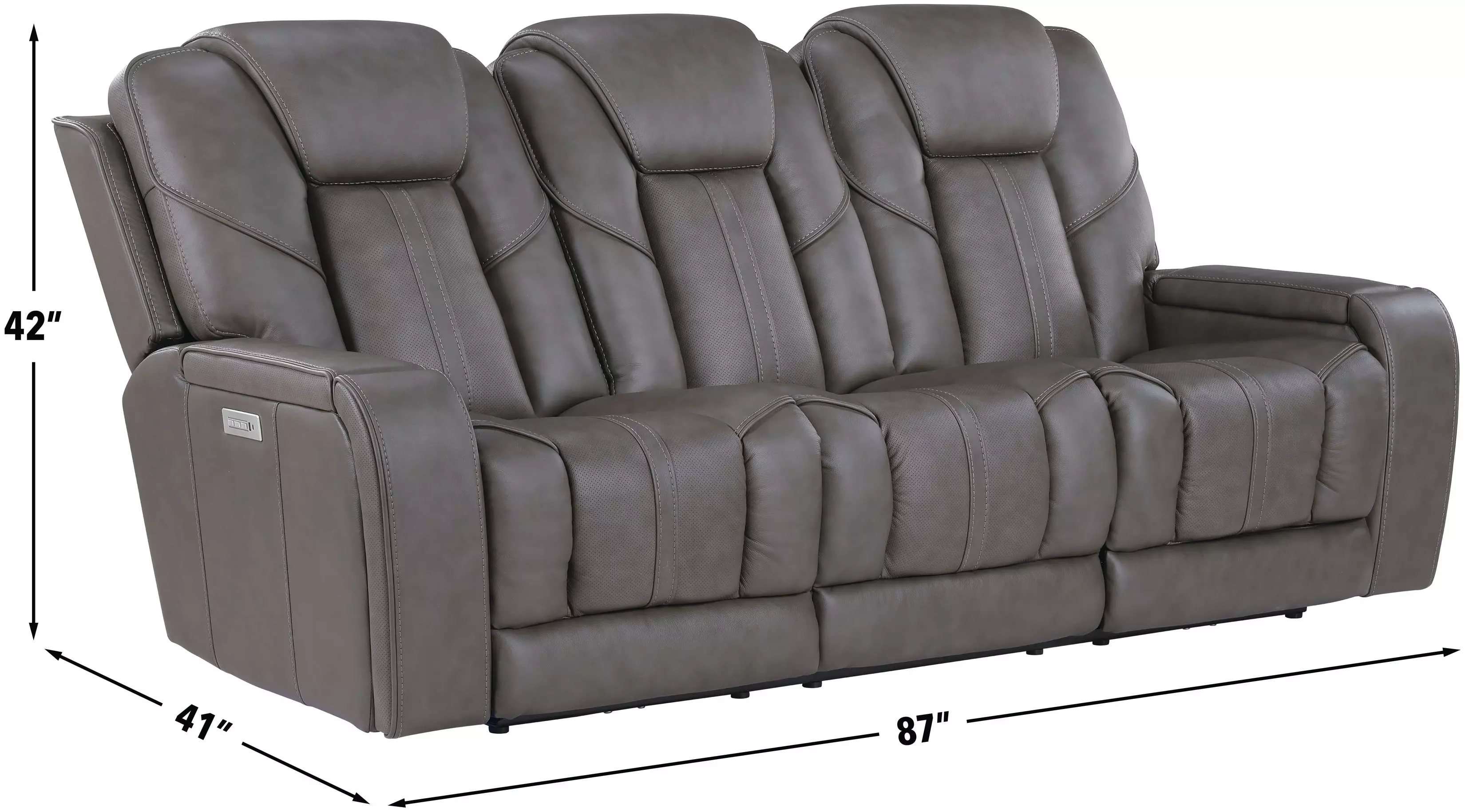 Daniel Gray Triple Power Reclining 87" Sofa with USB Charging