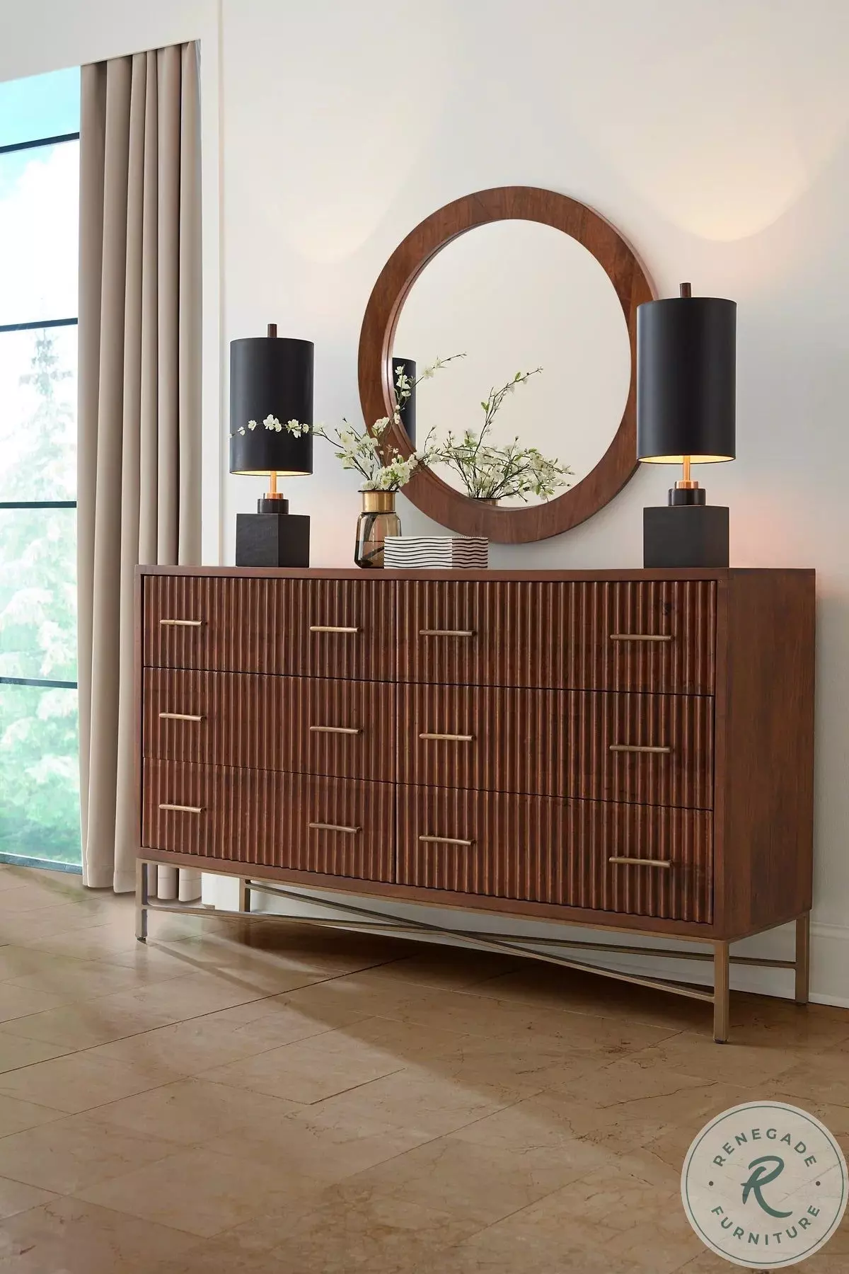 Manhattan Light Walnut Mid Century Mirror From World